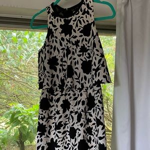 Black, white and blush floral cocktail dress